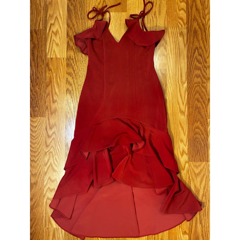Express Formal Ruffle Salsa High Low Dress Regencycore Tiered Gown 6 Red Bodycon